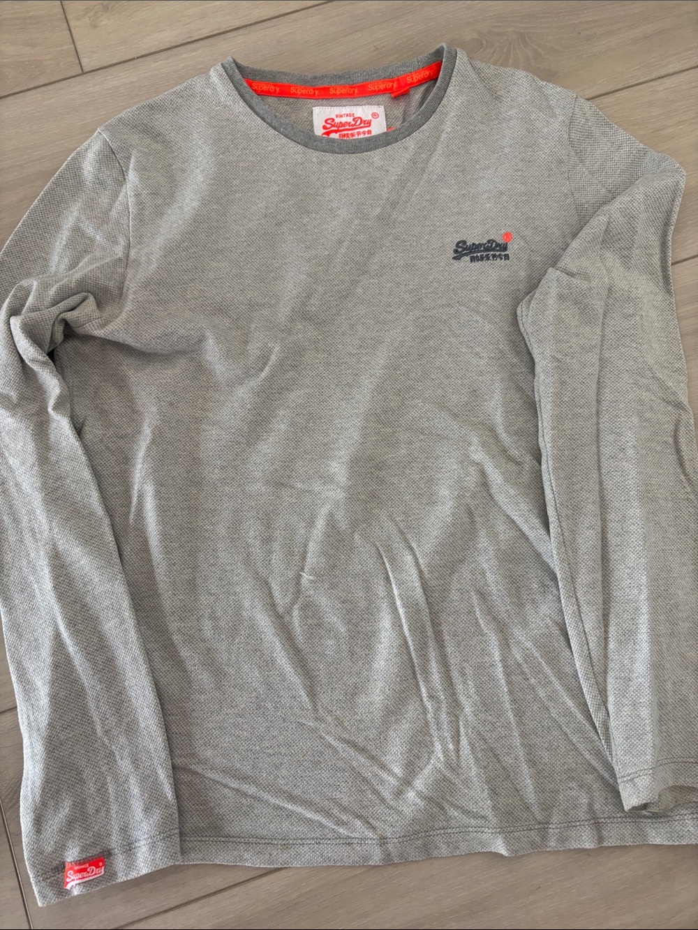 Superdry Heather Grey Long Sleeve Tee with Orange Trim